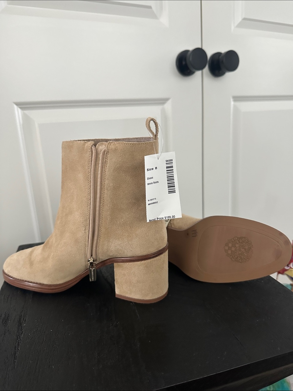 Vince Camuto Suede Block Heel Ankle Boots - Beige NWT size 8 retail $199
